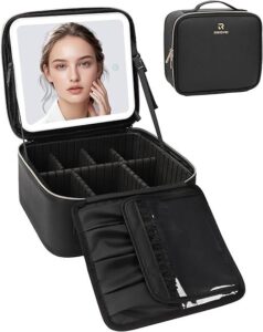 Travel makeup bag with led mirror