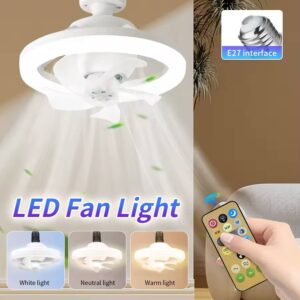 2-in-1 LED Ceiling Fan Light with Remote Control – E27 Bulb Base
