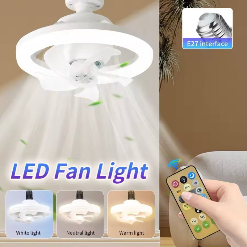 2-in-1 LED Ceiling Fan Light with Remote Control – E27 Bulb Base