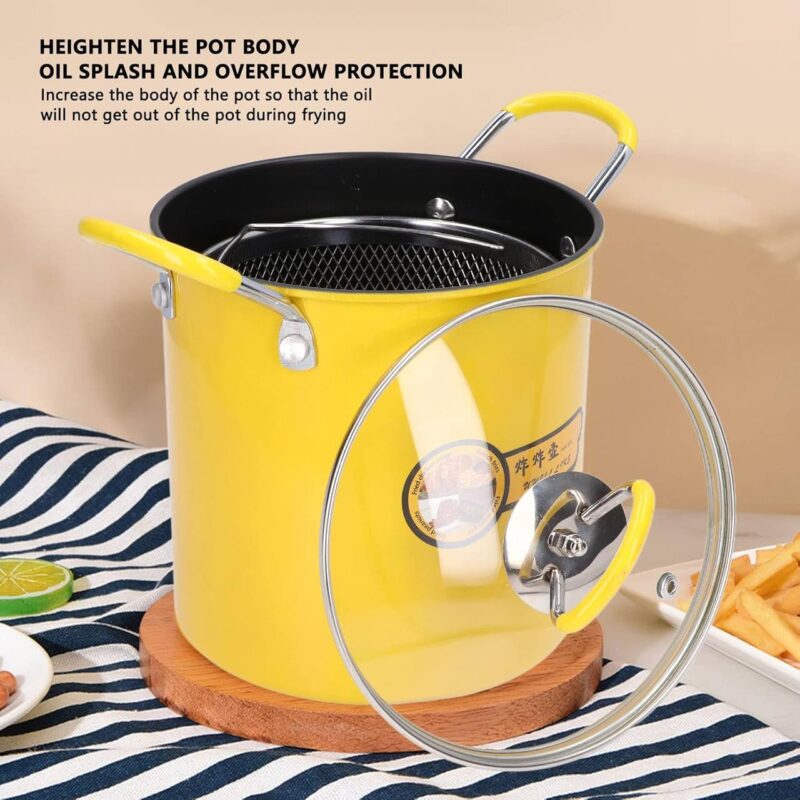 Tall Deep Fryer Pot with Lid and Basket – Anti-Splash Oil Container