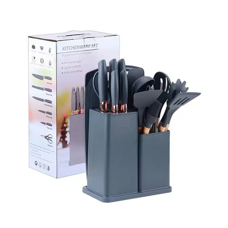 19- Piece Kitchen Utensil & Knife Set – Silicone Tools with Storage Organizer